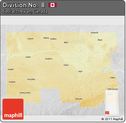 Physical 3D Map of Division No.  8, lighten, desaturated