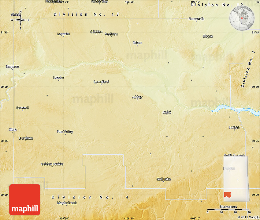 Physical Map of Division No. 8