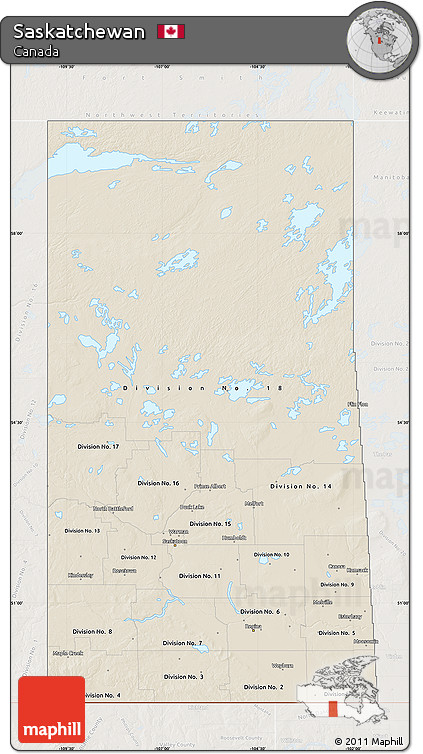 Shaded Relief Map of Saskatchewan, lighten