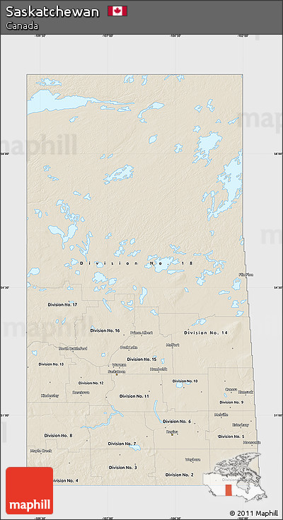 Shaded Relief Map of Saskatchewan, single color outside