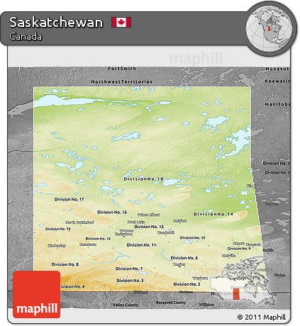 Physical Panoramic Map of Saskatchewan, darken, desaturated