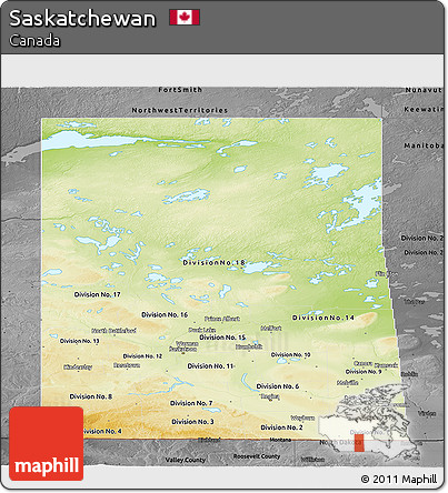 Physical Panoramic Map of Saskatchewan, darken, desaturated