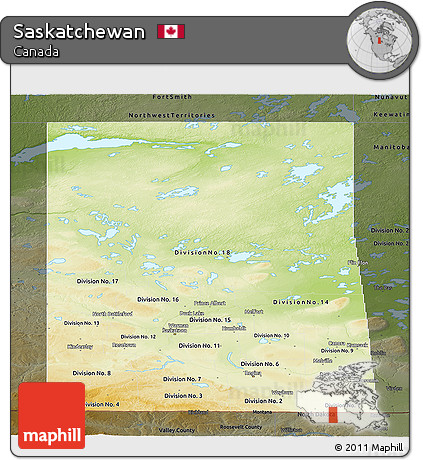 Physical Panoramic Map of Saskatchewan, darken