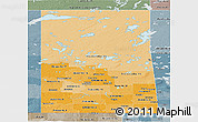 Political Shades Panoramic Map of Saskatchewan, semi-desaturated