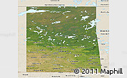 Satellite Panoramic Map of Saskatchewan, shaded relief outside