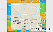 Shaded Relief Panoramic Map of Saskatchewan, political outside