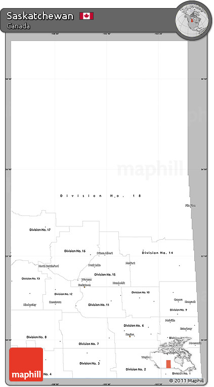 Gray Simple Map of Saskatchewan, single color outside