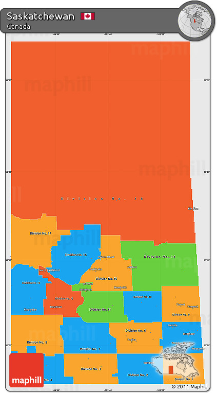 Political Simple Map of Saskatchewan, single color outside