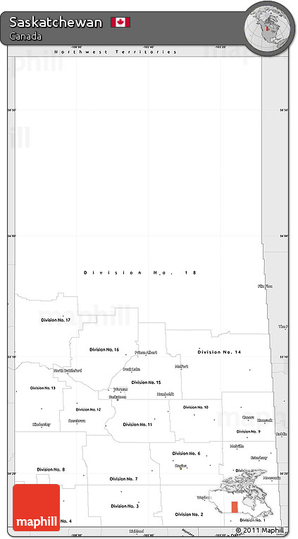 Silver Style Simple Map of Saskatchewan