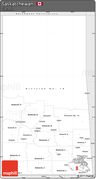 Silver Style Simple Map of Saskatchewan