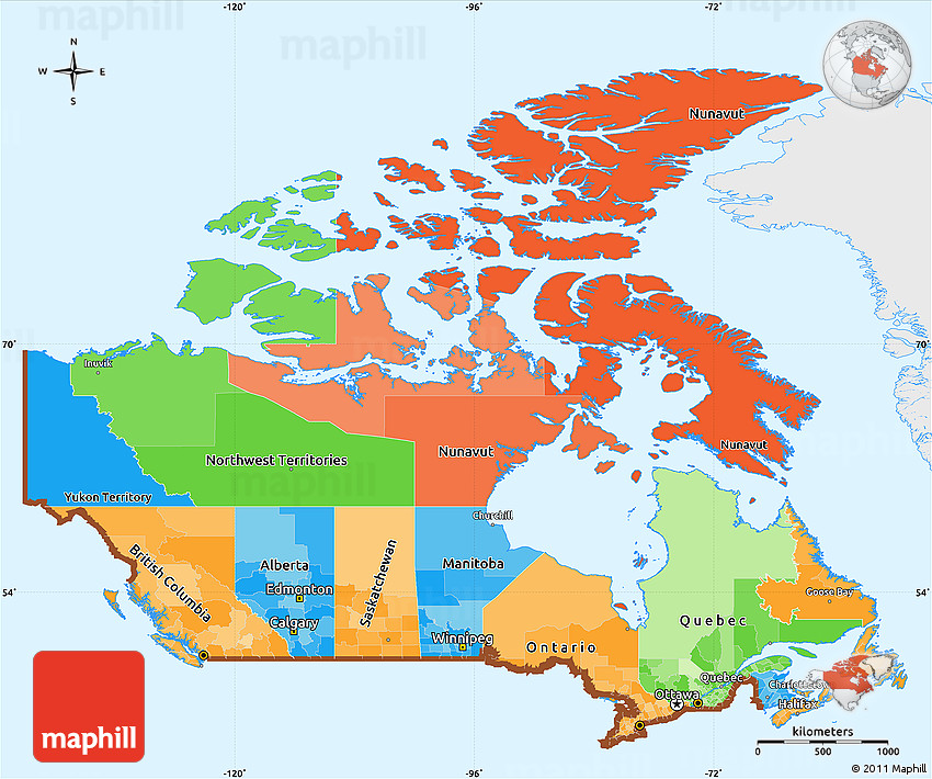 black and white physical map of canada