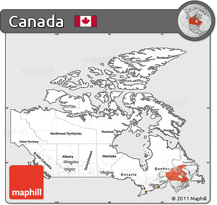 Silver Style Simple Map of Canada, cropped outside