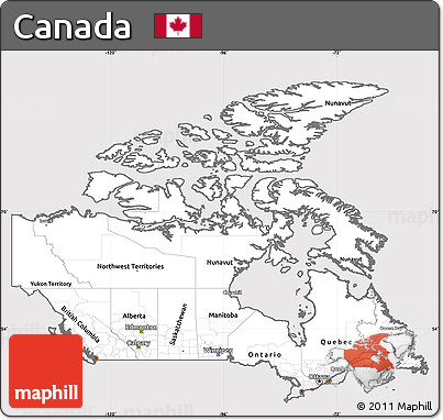 Silver Style Simple Map of Canada, cropped outside