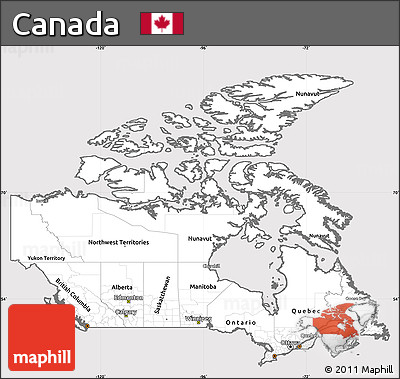 Silver Style Simple Map of Canada, cropped outside