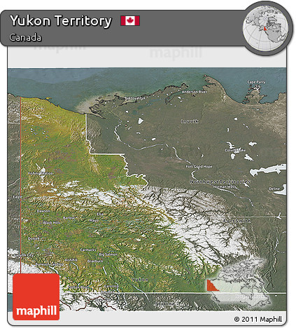 Satellite 3D Map of Yukon Territory, semi-desaturated