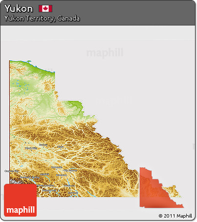 Physical 3D Map of Yukon, cropped outside