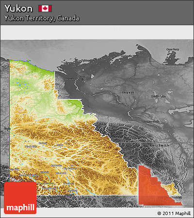 Physical 3D Map of Yukon, darken, desaturated