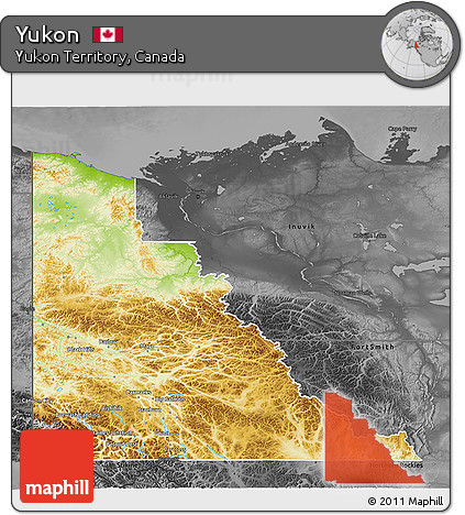 Physical 3D Map of Yukon, darken, desaturated