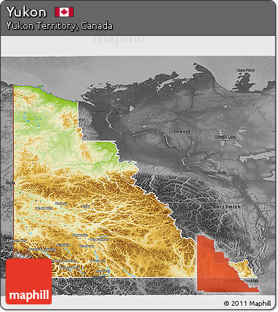 Physical 3D Map of Yukon, darken, desaturated