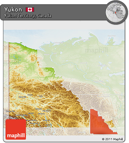 Physical 3D Map of Yukon, lighten