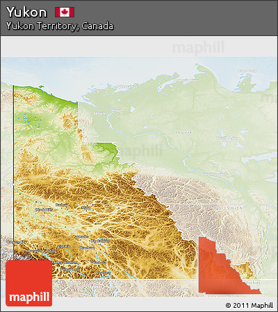 Physical 3D Map of Yukon, lighten