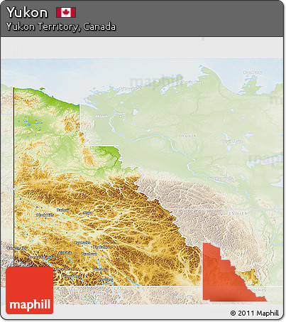 Physical 3D Map of Yukon, lighten