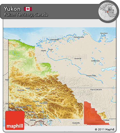 Physical 3D Map of Yukon, shaded relief outside