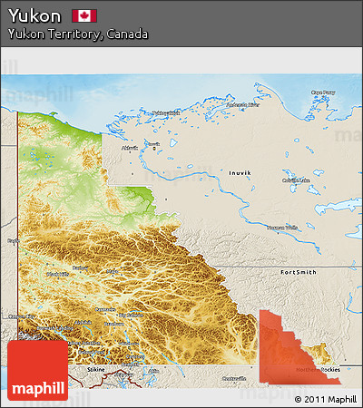 Physical 3D Map of Yukon, shaded relief outside