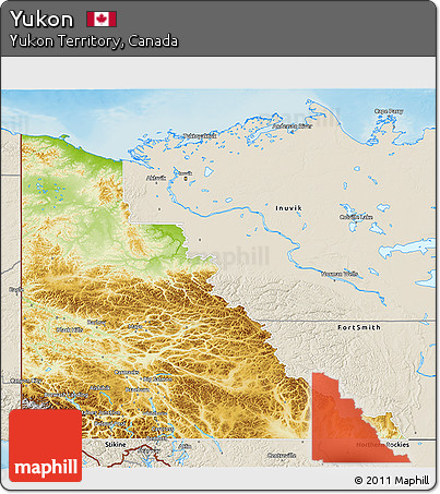 Physical 3D Map of Yukon, shaded relief outside