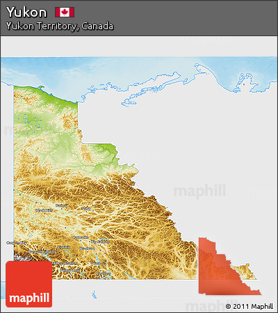 Physical 3D Map of Yukon, single color outside
