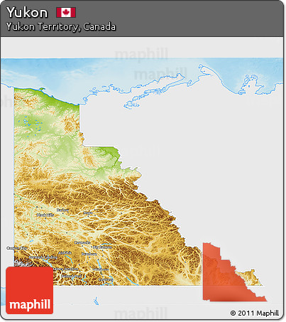 Physical 3D Map of Yukon, single color outside