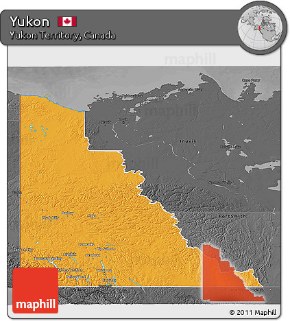 Political 3D Map of Yukon, darken, desaturated