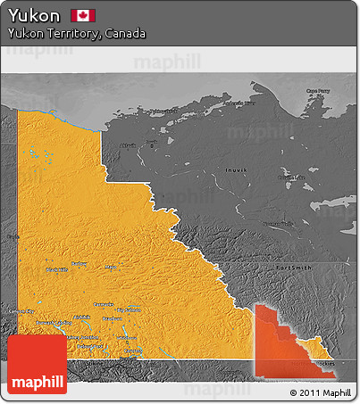 Political 3D Map of Yukon, darken, desaturated