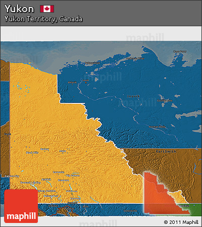 Political 3D Map of Yukon, darken