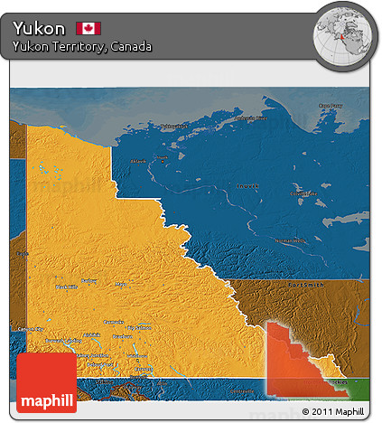 Political 3D Map of Yukon, darken