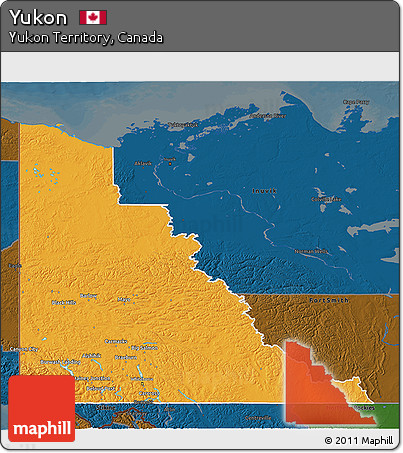 Political 3D Map of Yukon, darken