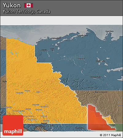 Political 3D Map of Yukon, darken, semi-desaturated