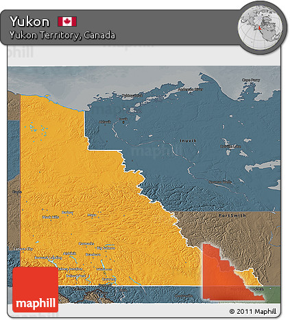 Political 3D Map of Yukon, darken, semi-desaturated