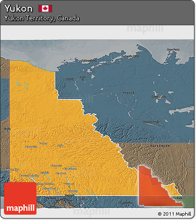 Political 3D Map of Yukon, darken, semi-desaturated