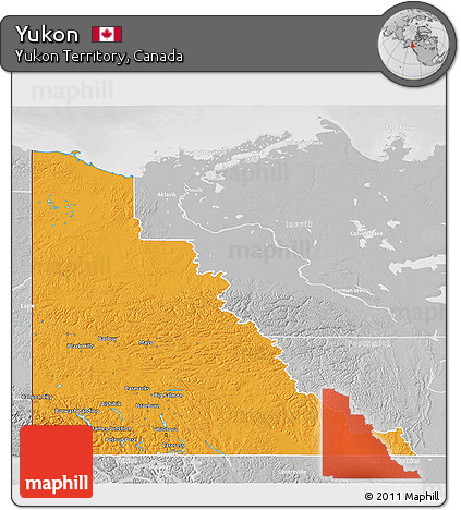 Political 3D Map of Yukon, lighten, desaturated