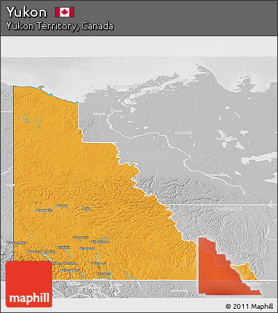 Political 3D Map of Yukon, lighten, desaturated