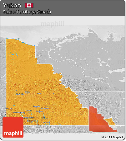Political 3D Map of Yukon, lighten, desaturated