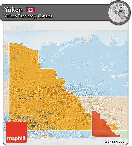 Political 3D Map of Yukon, lighten