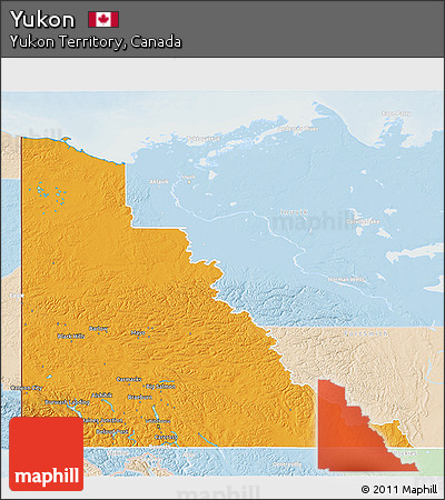 Political 3D Map of Yukon, lighten