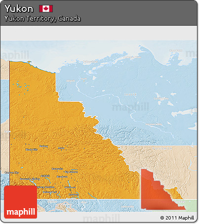 Political 3D Map of Yukon, lighten