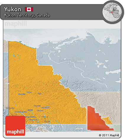 Political 3D Map of Yukon, lighten, semi-desaturated