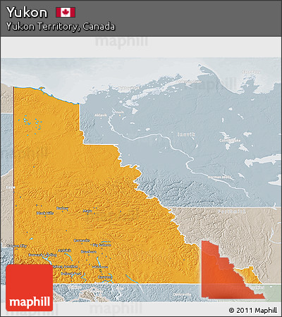 Political 3D Map of Yukon, lighten, semi-desaturated