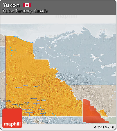 Political 3D Map of Yukon, lighten, semi-desaturated