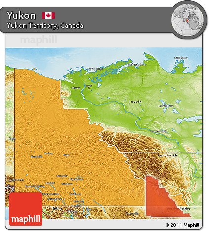 Political 3D Map of Yukon, physical outside