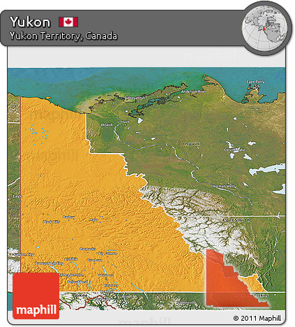 Political 3D Map of Yukon, satellite outside